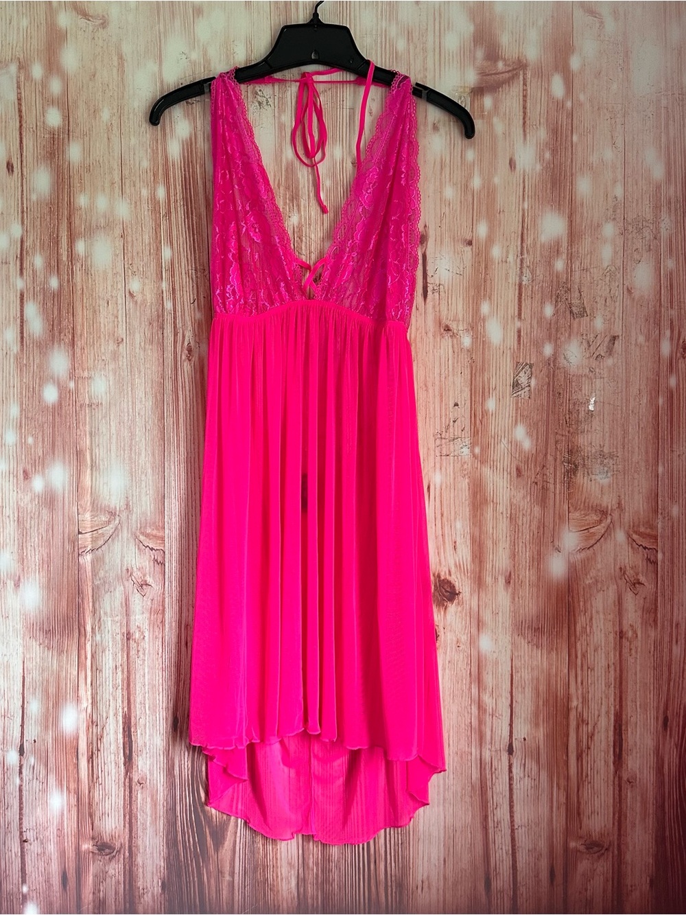 Dreamgirl Hot Pink Lace Halter Babydoll & Panty 2 Piece Set Size 3X NWOT